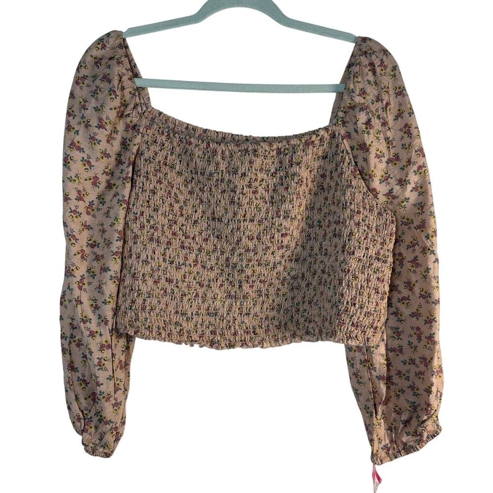 Xhilaration Smocked Floral Crop Top Square Neck Long Sleeve Cottagecore XXL